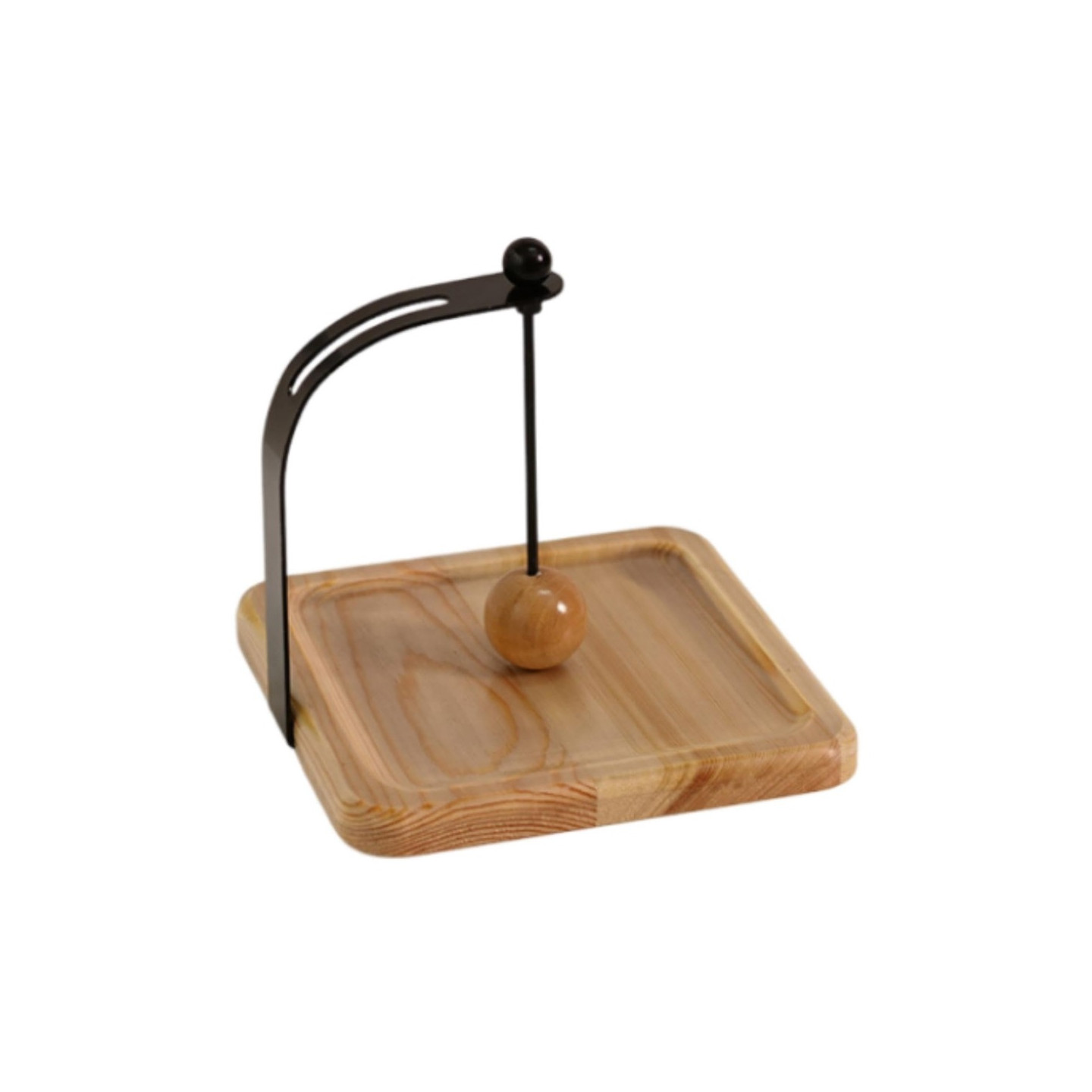 Mänty- ja rautarakenteinen lautasliinateline, 17,5 x 17,5 x 14,5 cm, varustettu painotetulla pallolla mänty/lakattu pinta.