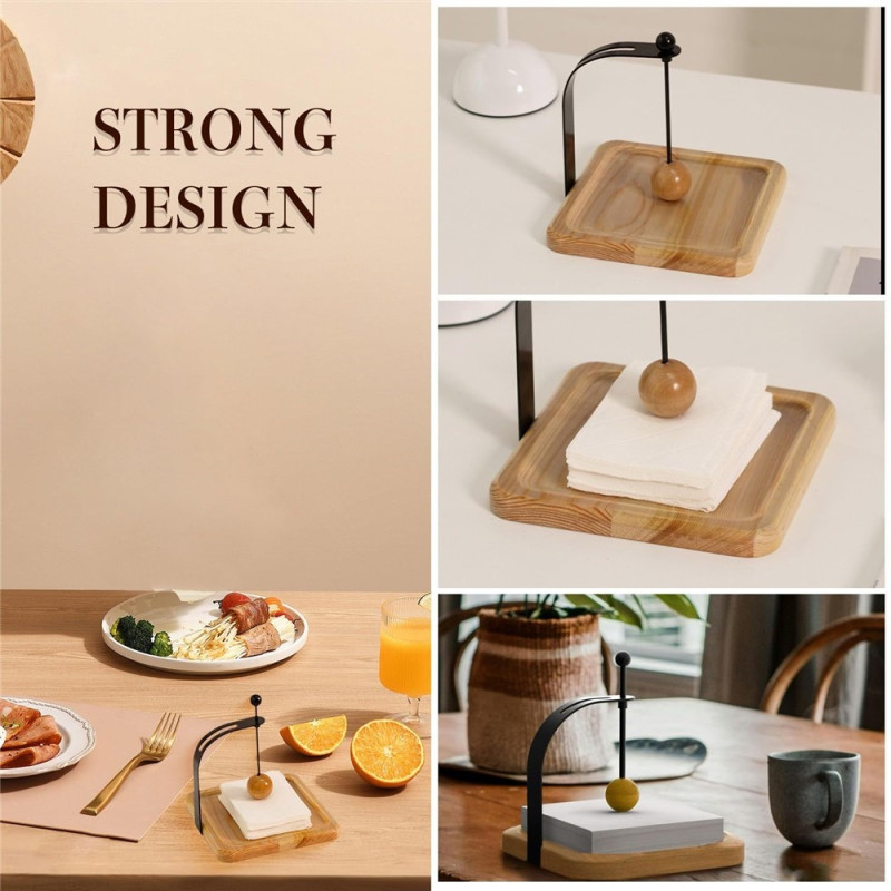 Napkin holder in pine and iron, 17.5 x 17.5 x 14.5 cm, with weighted ball