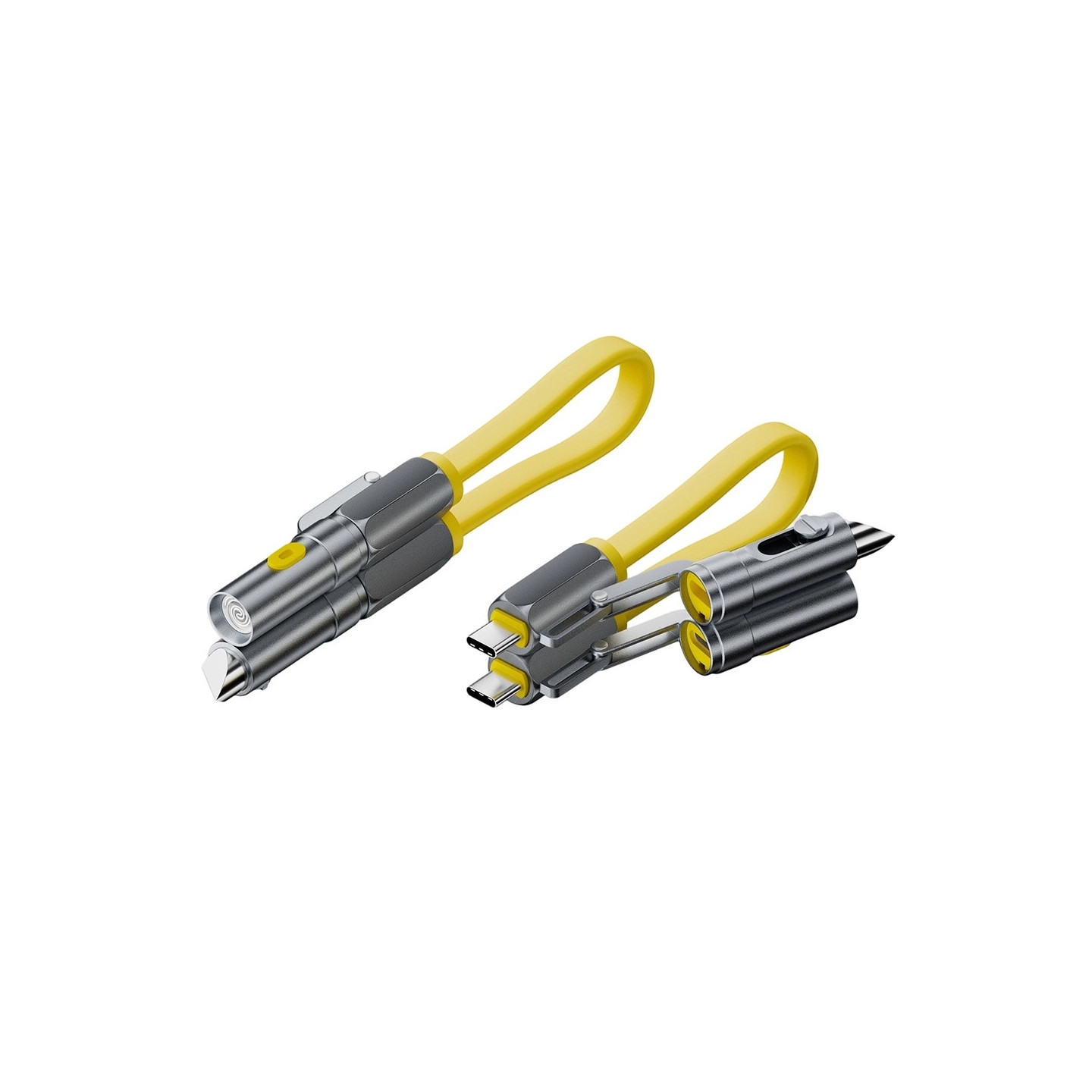 240 W USB-C-kabel, indbygget lighter (skjult klinge), 4-i-1-opladning, dataoverførsel, nødbrug.