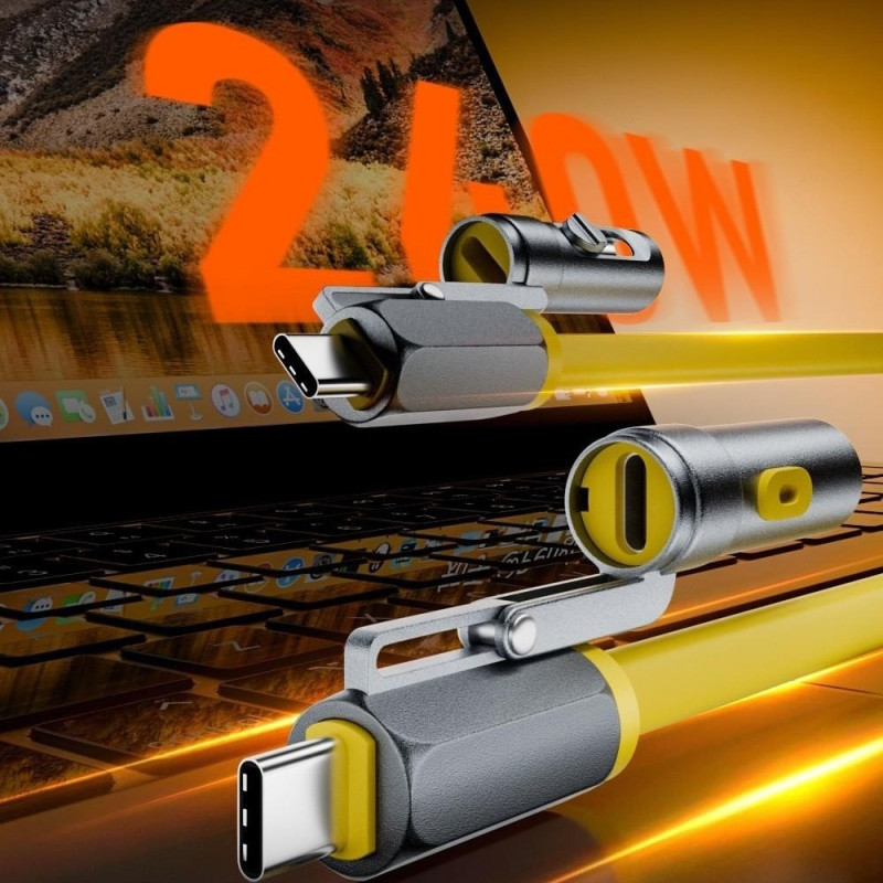 240W USB-C cable, built-in lighter (hidden blade), 4-in-1 charging, data transfer, emergency use.