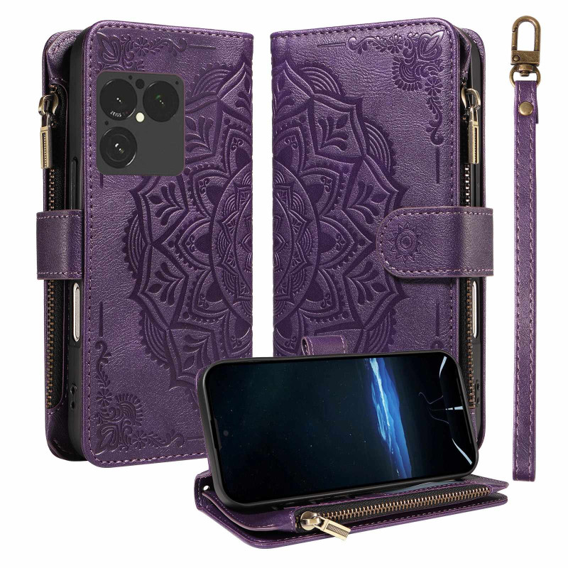 Mandala Embossed Phone Wallet Case with Wrist Strap for Sony Xperia 1 VIII