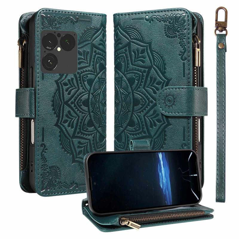 Mandala Embossed Phone Wallet Case with Wrist Strap for Sony Xperia 1 VIII