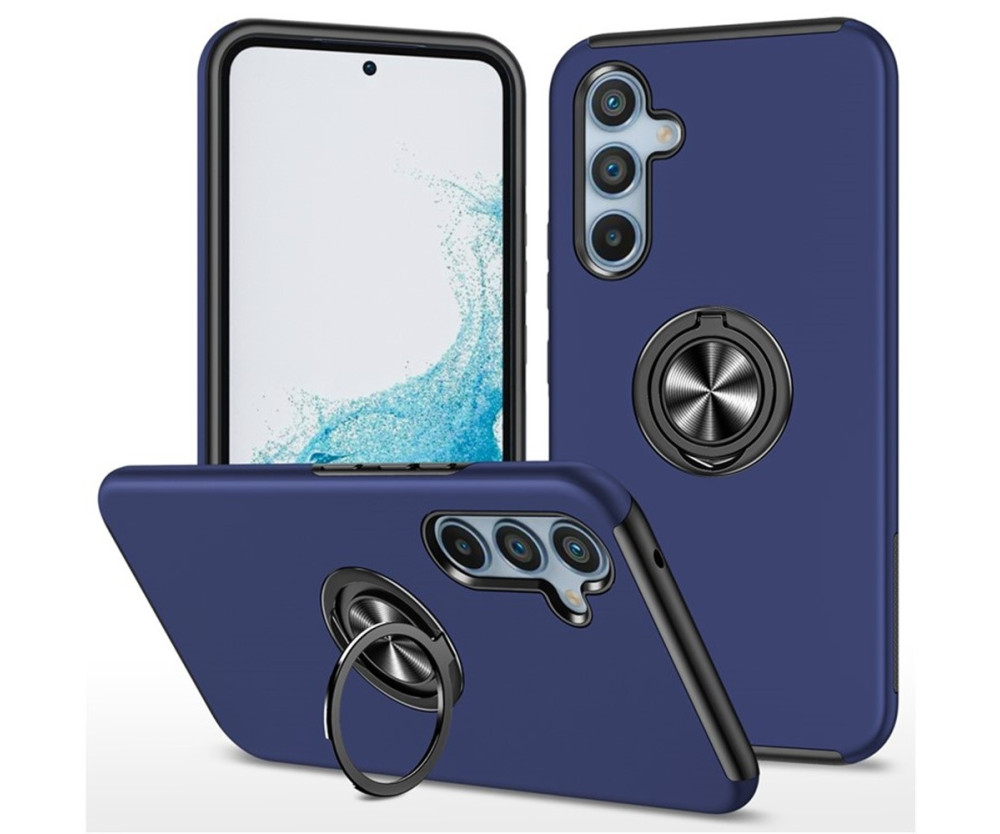 Samsung Galaxy S25 / S24 Hybrid skal med Finger Ring - MörkBlå