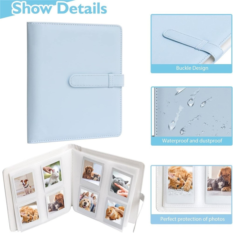 Vannbestandig fotoalbum for Fujifilm Instax Mini 12, 11, 9, 8 – plass til 256 bilder – blått