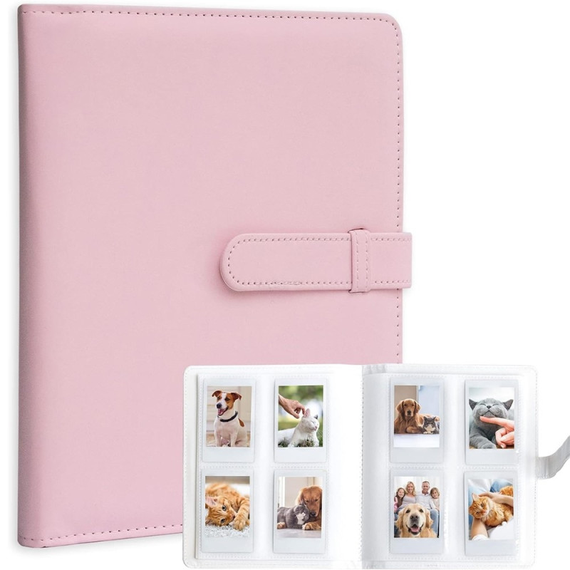 Vandafvisende fotoalbum til Fujifilm Instax Mini 12, 11, 9, 8 – plads til 256 billeder – Lyserød