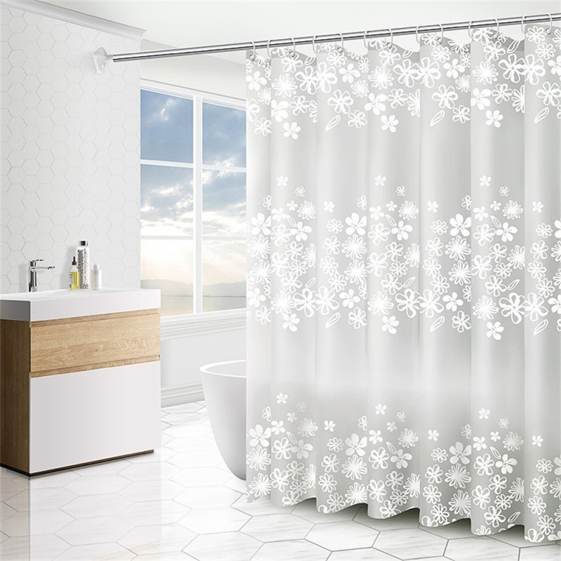 Bruseforhæng 180 x 200 cm, vandtæt og skimmelafvisende – Hvid blomst