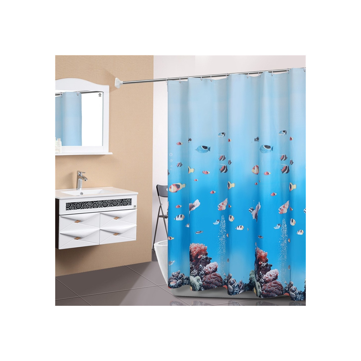 Dusjforheng 180 x 200 cm, vanntett og muggresistent – ​​Ocean World