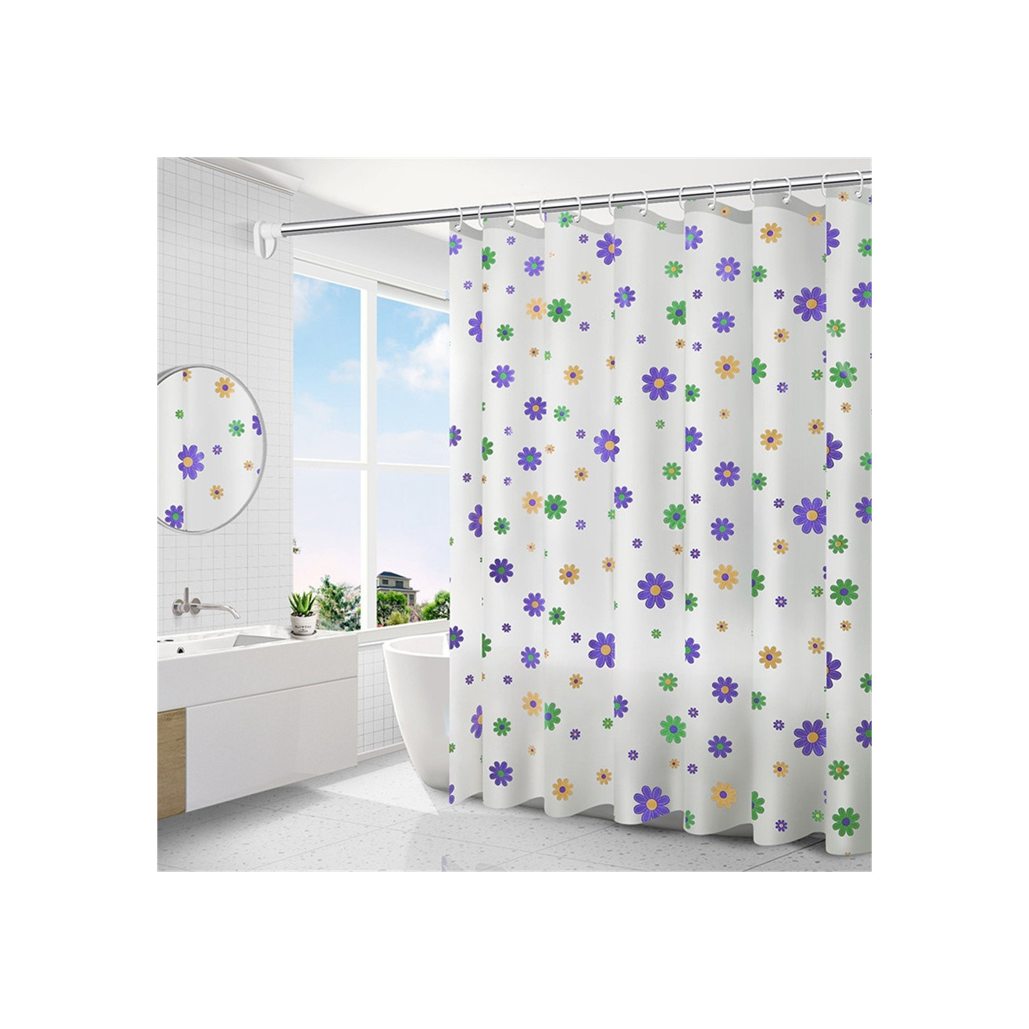 Shower curtain 180 x 200 cm, waterproof and mold-resistant – Small-flowered