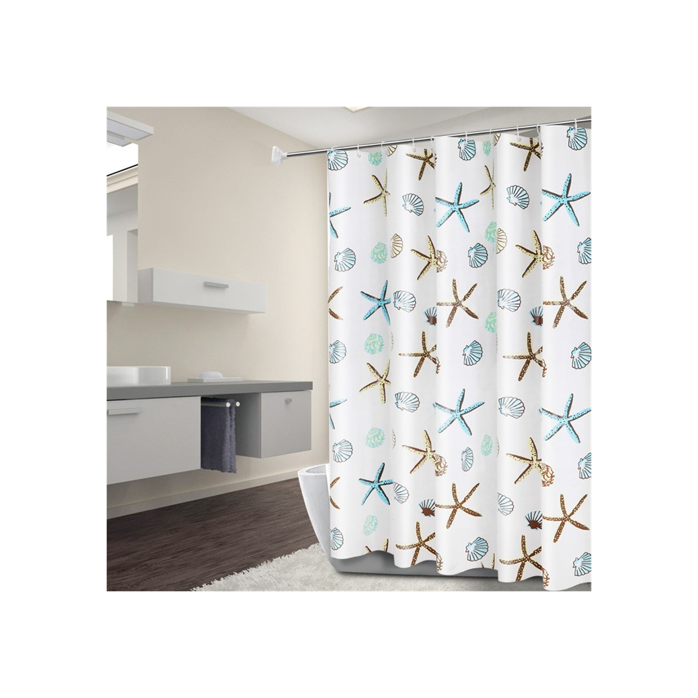 Shower curtain 180 x 200 cm, waterproof and mold-resistant – Starfish