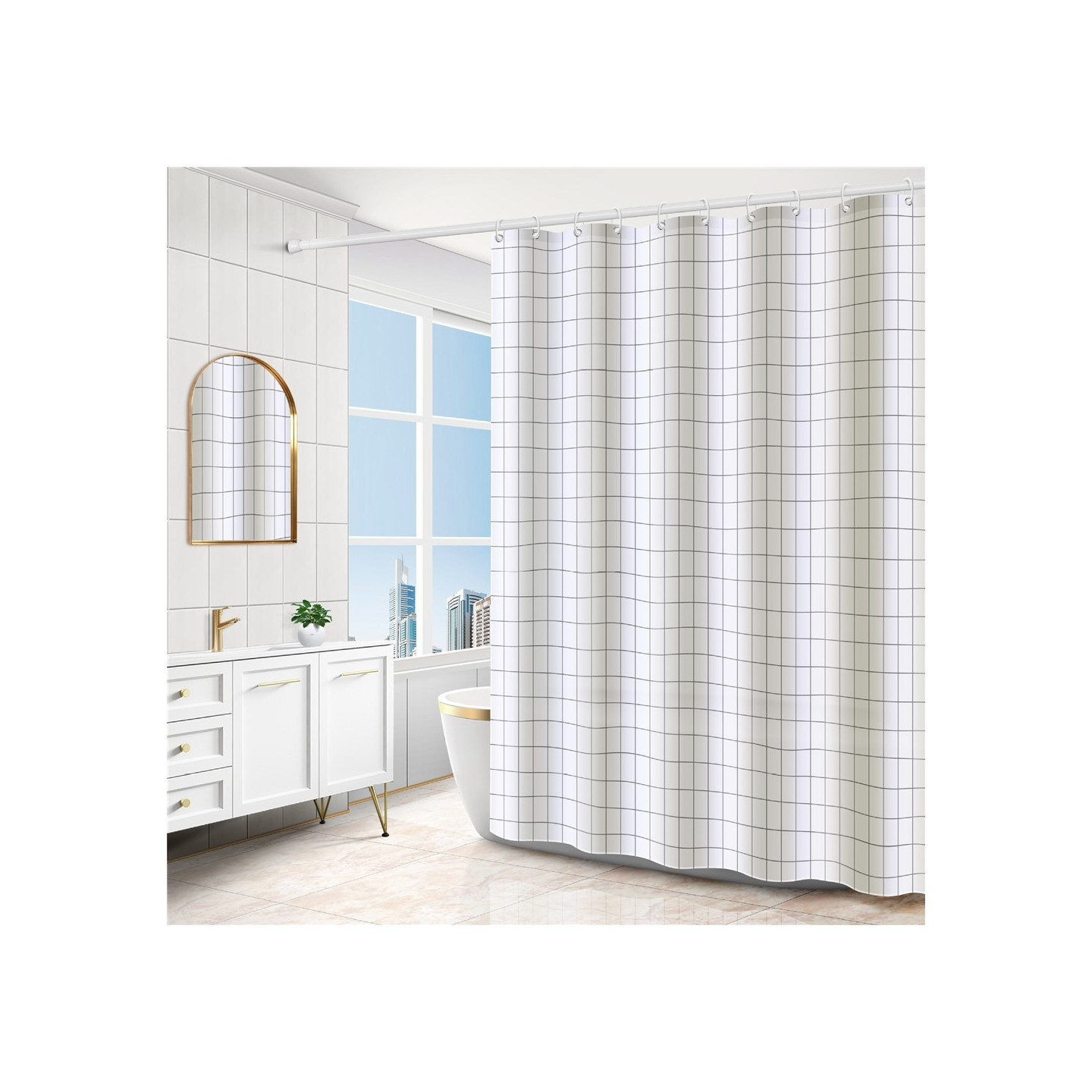 Dusjforheng 180 x 200 cm, vanntett og muggresistent – ​​Grid