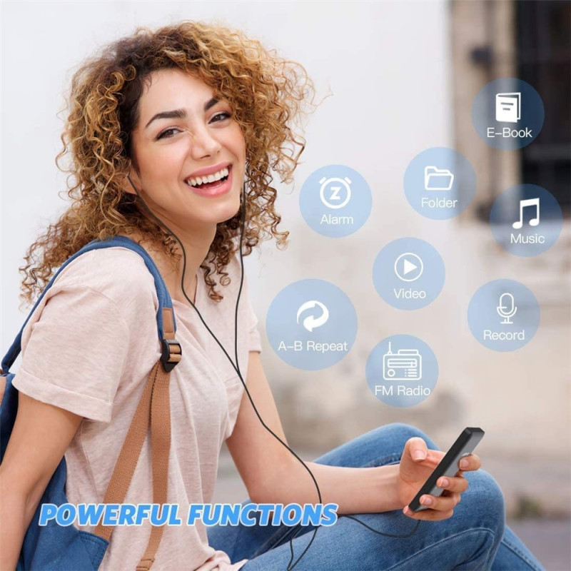 T1 1,8 tuuman näyttö MP4-soitin Bluetooth E-kirja FM-radio (sis. 64 Gt:n muistikortin) Tummansininen