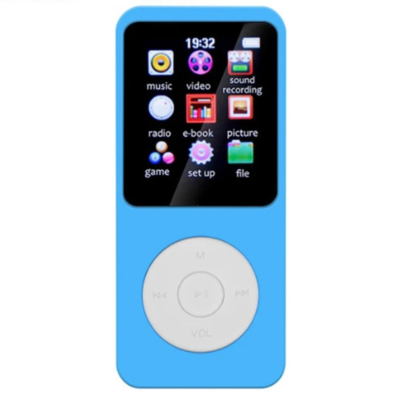 T1 1,8" skærm MP4 musikafspiller Bluetooth E-bog FM-radio (inkl. 64 GB hukommelseskort) Lyseblå