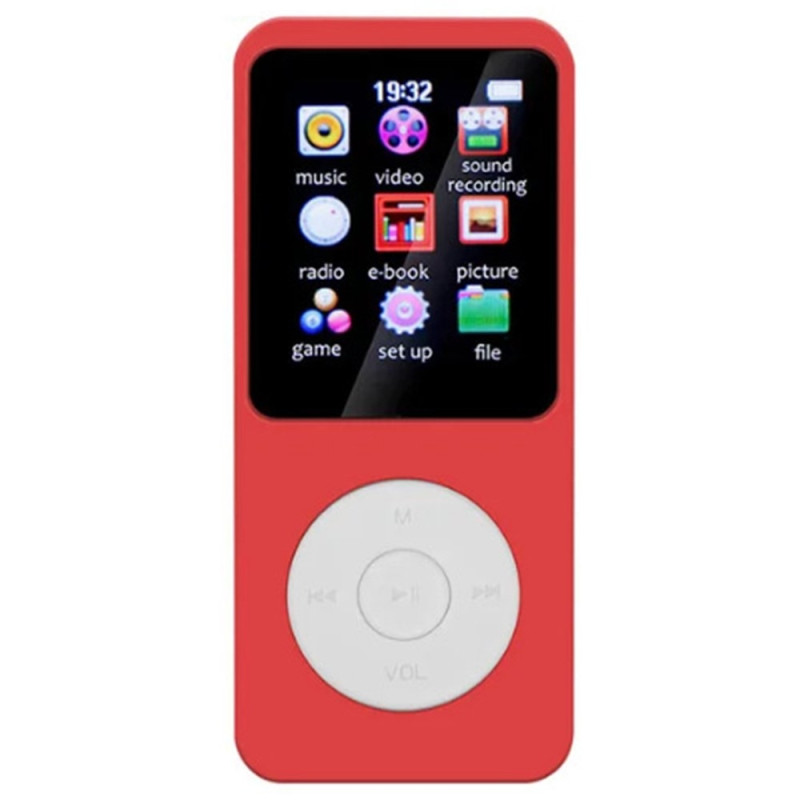 T1 1,8" skjerm MP4-musikkspiller Bluetooth E-bok FM-radio (inkl. 64 GB minnekort) Rød