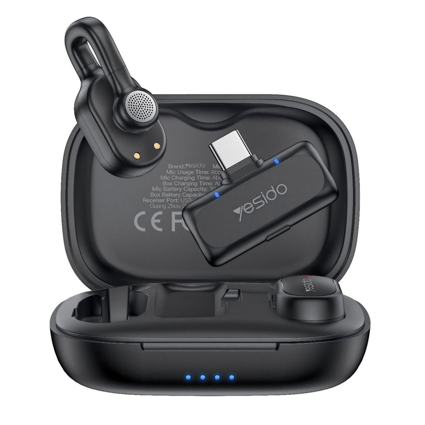 Lavalier-mikrofoni, USB-C-liitäntä, tekoälypohjainen kohinanvaimennus, 2 mikrofonia + 1 vastaanotin