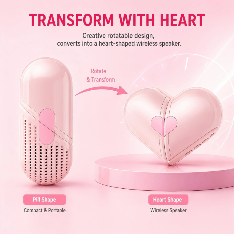 Convertible Heart-Shaped Bluetooth Speaker – Compact with Bass and Stereo Sound