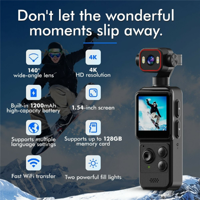 Action camera Video camera Camera 4K 270-degree rotatable lens wifi LED lighting