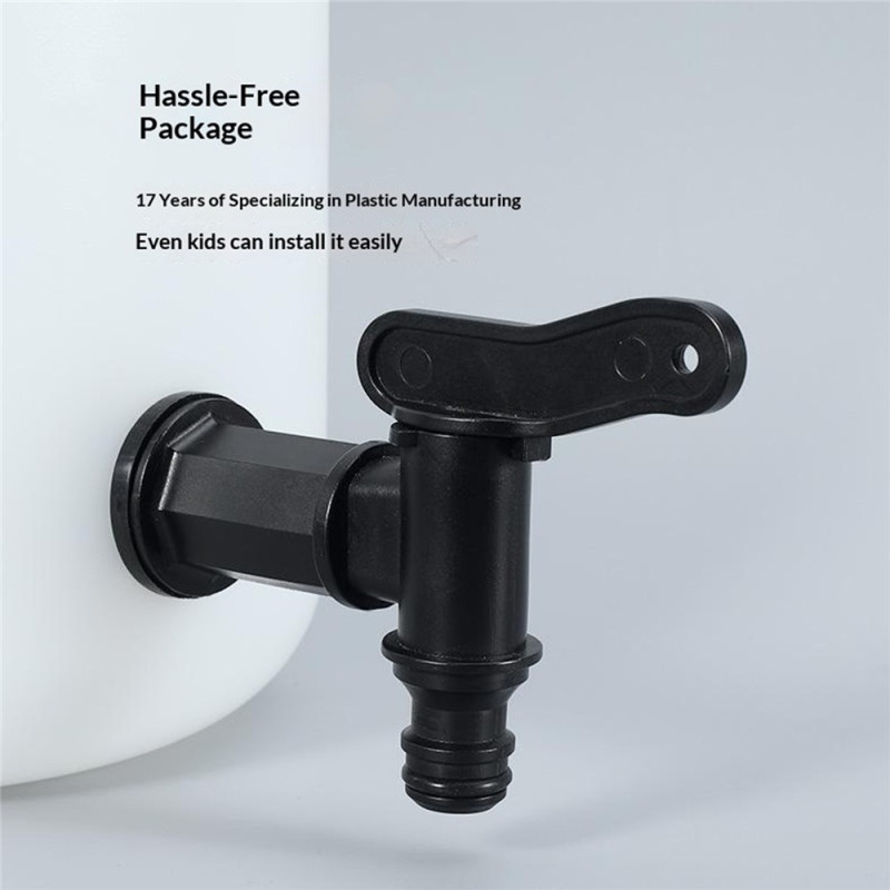IBC tank tap with 3/4-inch garden hose thread valve made of PP plastic with plastic threading.