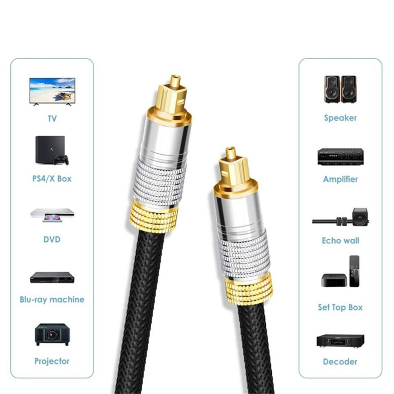 1 m optisk digitalt lydkabel (S/PDIF) Toslink-kabel med 24K-forgyldte stik