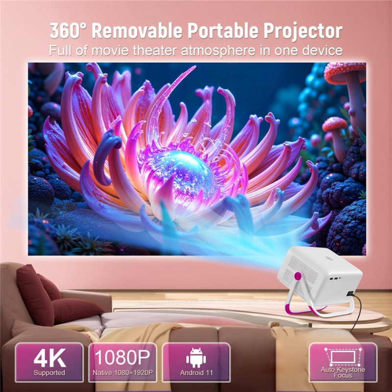 Home Theater Video Projector 1080P Android 11 Autofocus Wi-Fi 6 BT 5.2