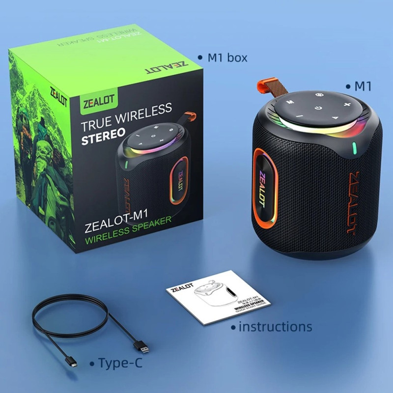 ZEALOT 30W Bluetooth 5.4 Speaker IPX6 Waterproof RGB Lighting 6000 mAh