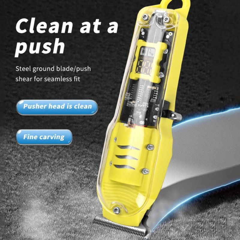 Elektrisk hårtrimmer med gennemsigtigt kabinet, LCD-display og 4 afstandskamme