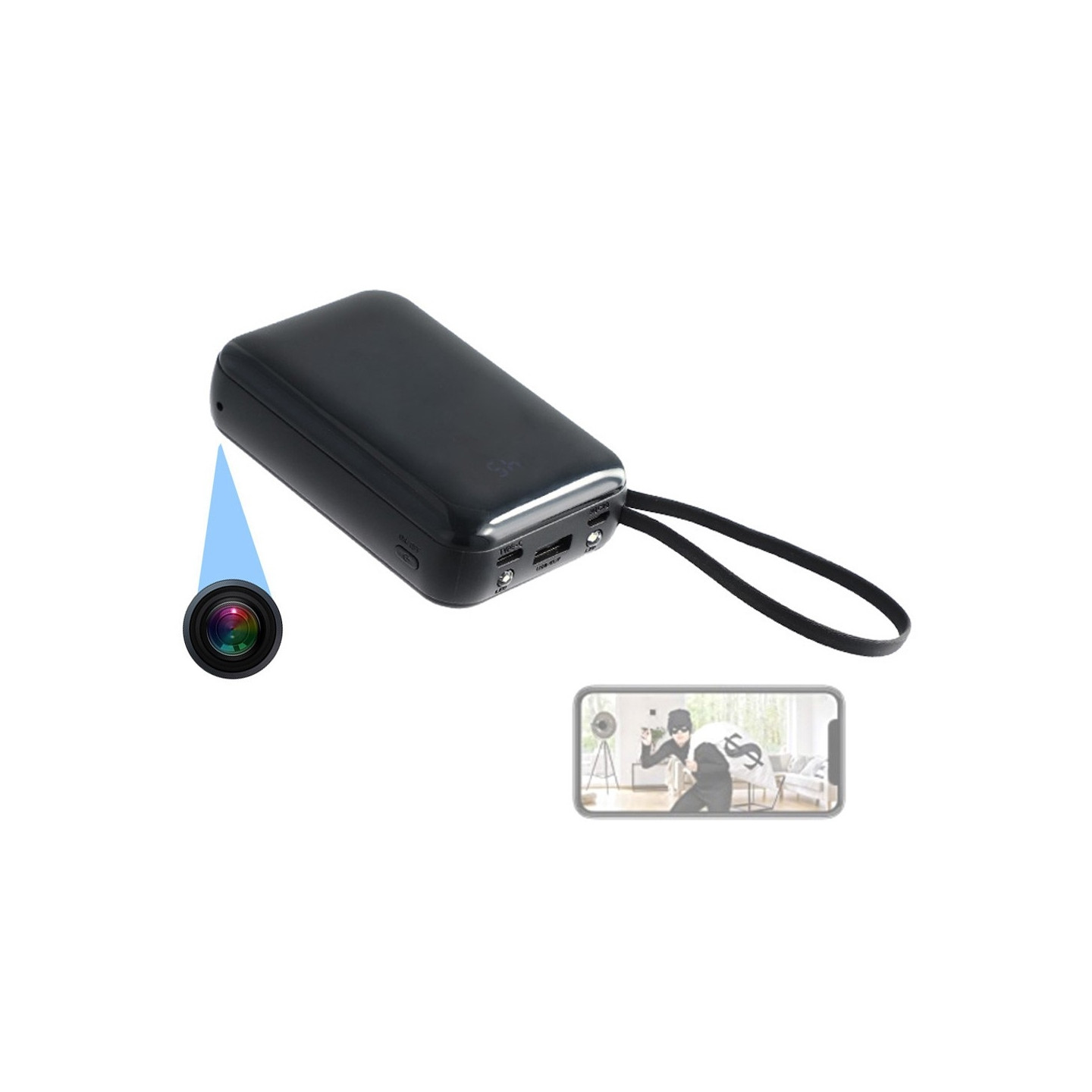 1080p HD WiFi-overvåkingskamera kamuflert som en strømbank (5000 mAh)