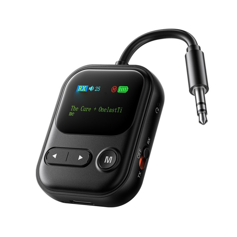 2-in-1 Bluetooth-compatible AUX audio adapter (RX/TX) with LCD display for car speakers