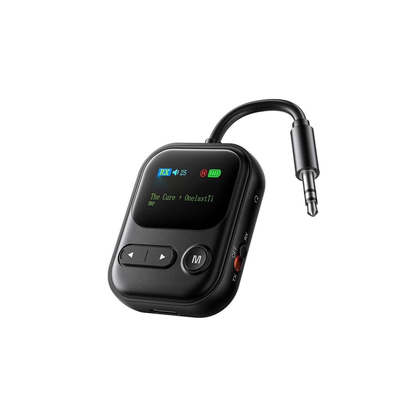 2-in-1 Bluetooth-compatible AUX audio adapter (RX/TX) with LCD display for car speakers