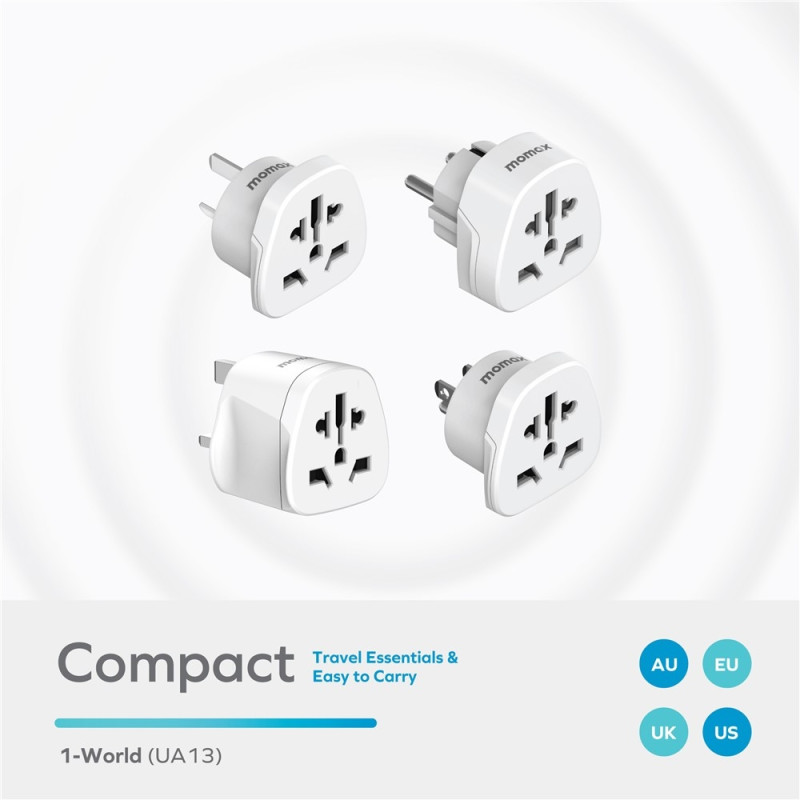 MOMAX 1-World 2500 W – universaali matka-adapteri ja jännitteenmuunnin
