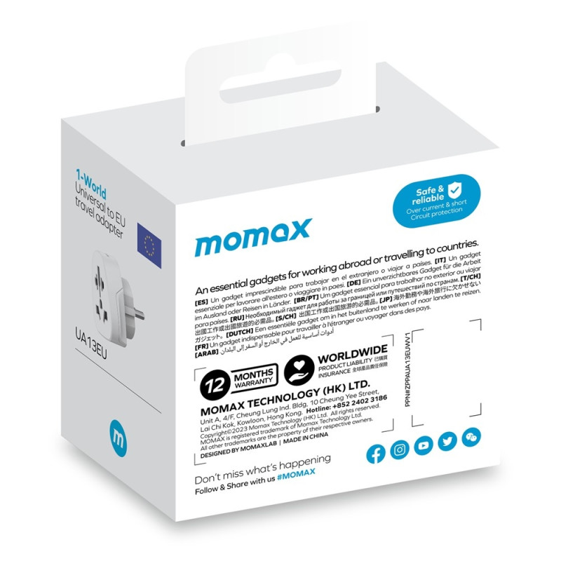 MOMAX 1-World 2500W universel rejseadapter og spændingsomformer