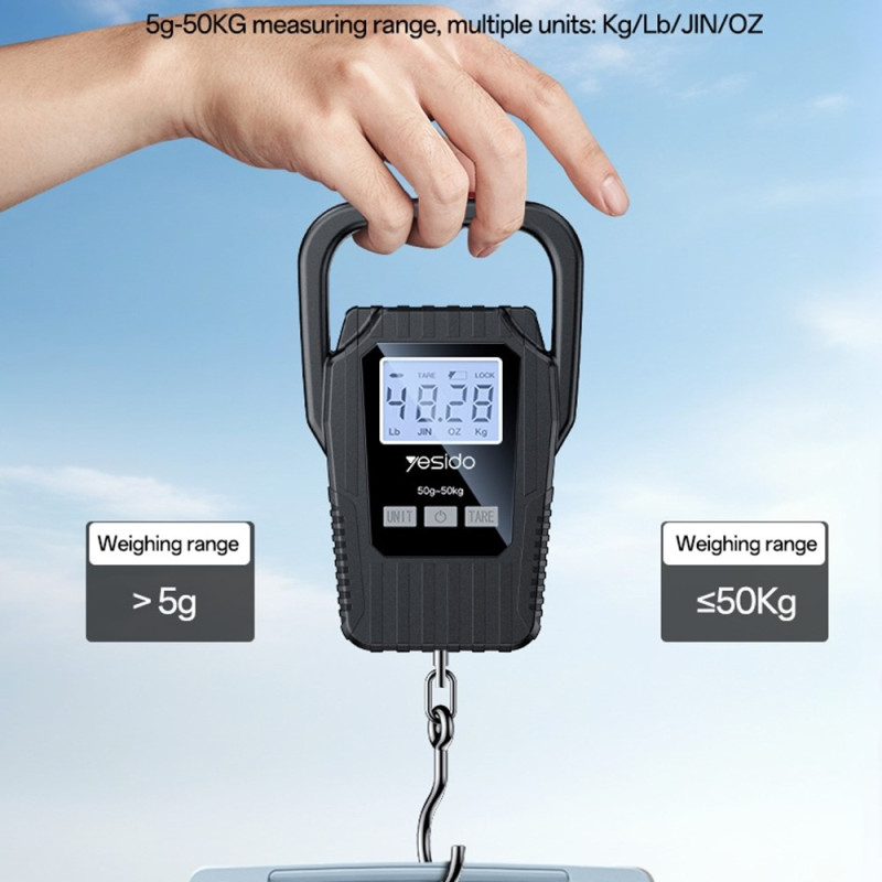Portable handheld luggage scale – digital hanging scale (50 kg) with LCD backlight