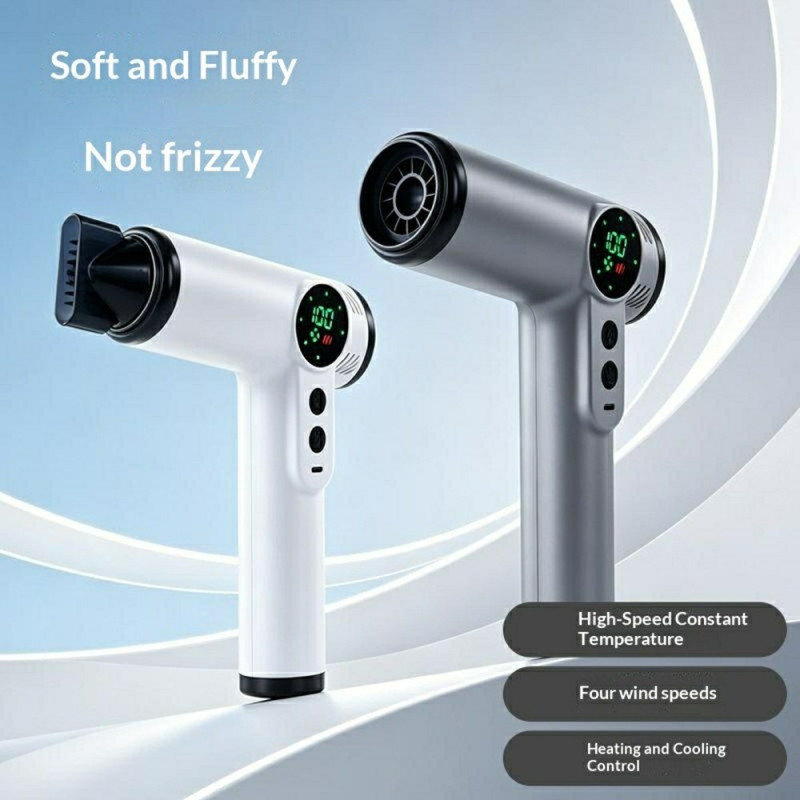 Trådløs hårtørrer – varm og kold luft med 4 hastigheder og digitalt LED-display