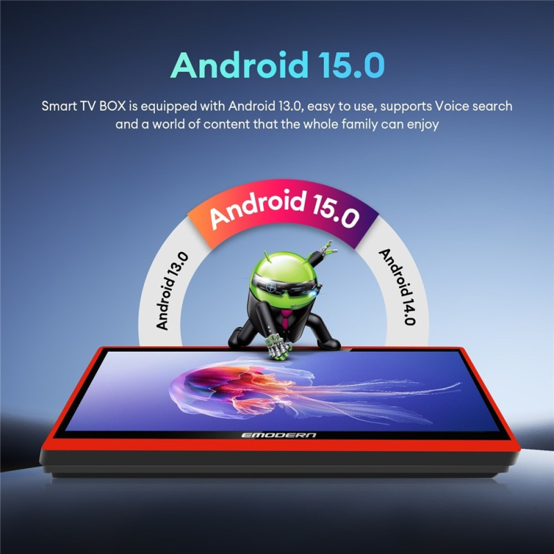 EMODERN 14,1 tuuman kannettava TV-näyttö, Android 15.0, 8K-video, kaksikaistainen Wi-Fi 6, 2 + 16 Gt