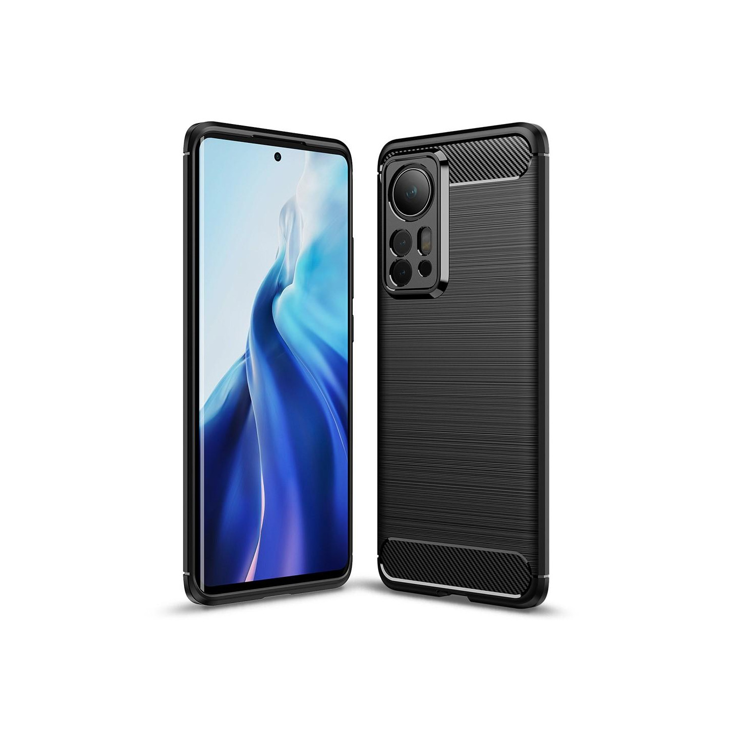 Xiaomi 12 Pro Kulfiber Tekstur TPU - kabinet - Sort