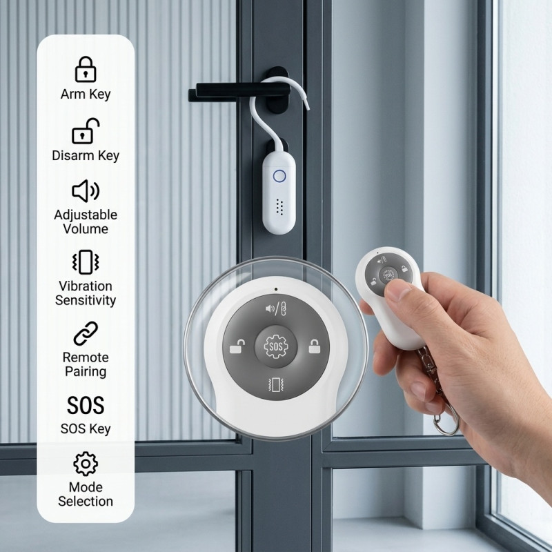 130 dB dør- og vinduesalarm – Alarm med lyd og blinkende lys til dørhåndtag + fjernbetjening