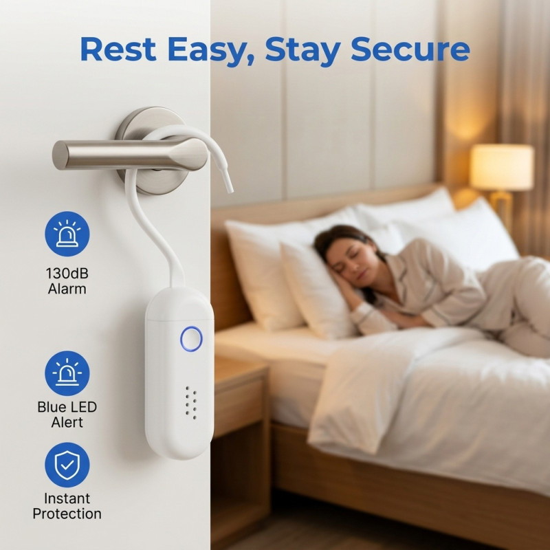 130 dB Door and Window Alarm – Sound and Flashing Light Alarm for Door Handles + Remote Control