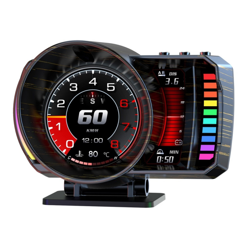 Speedometer-HUD (Head-Up Display), OBD2- og GPS-system, RGB-belysning