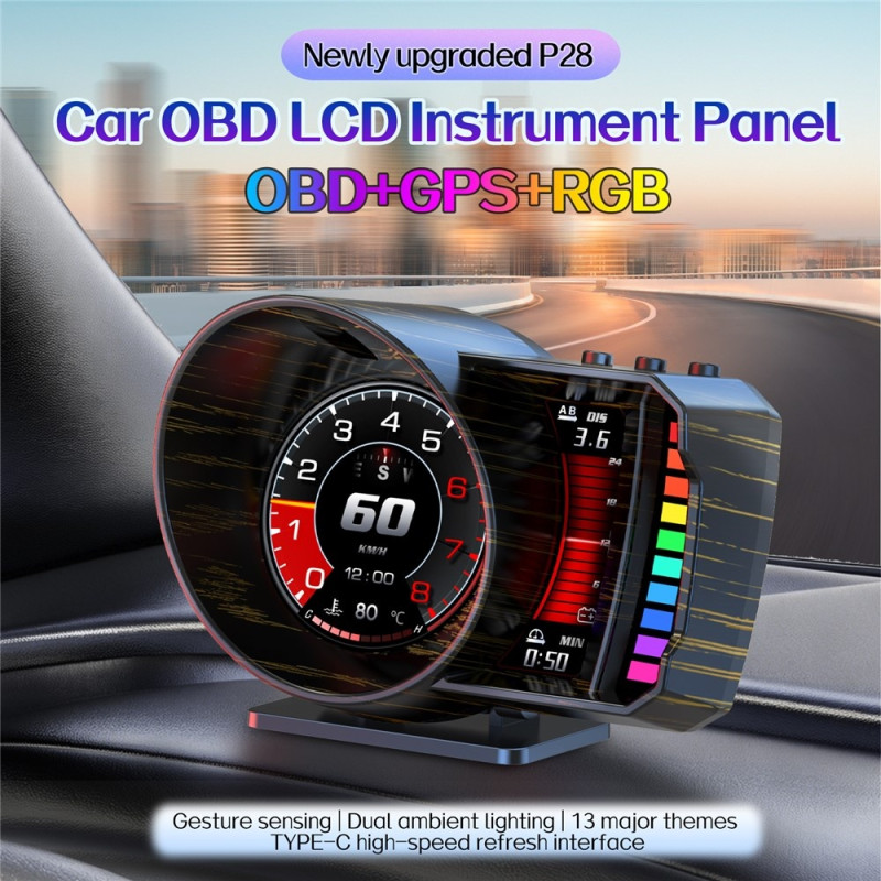 Speedometer-HUD (Head-Up Display), OBD2- og GPS-system, RGB-belysning