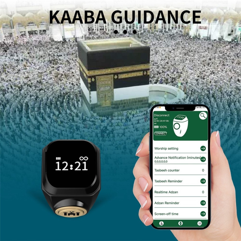 Smart Tasbih Zikr Ring Digital teller Bluetooth Azan Alarm Bønnepåminnelse 18mm