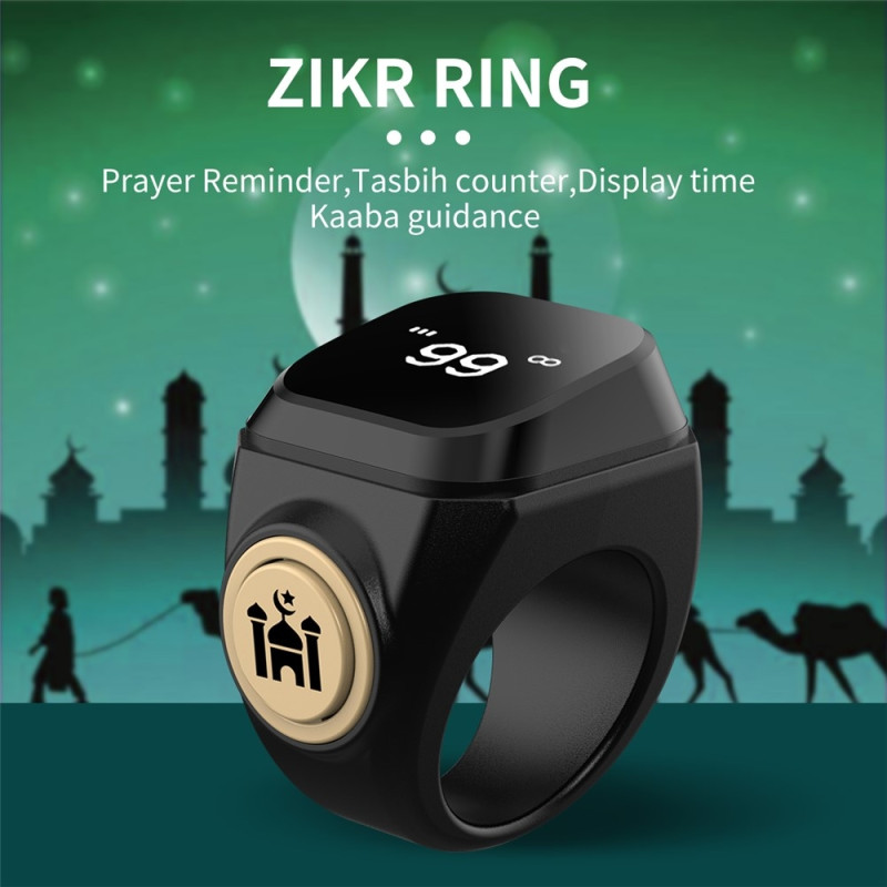 Smart Tasbih Zikr Ring Digital teller Bluetooth Azan Alarm Bønnepåminnelse 18mm