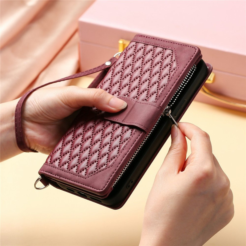 Phone Wallet Case with Rhombus Stitching for Motorola Moto G37 5G / G47 5G