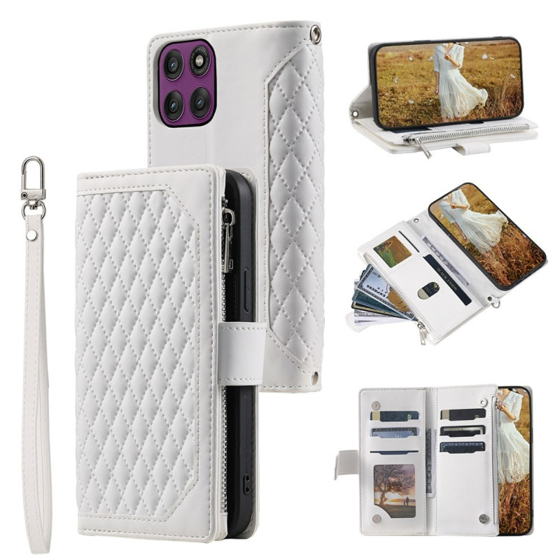 Phone Wallet Case with Rhombus Stitching for Motorola Moto G37 5G / G47 5G