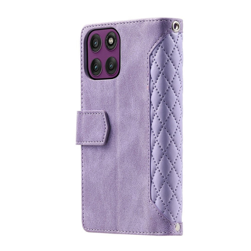 Phone Wallet Case with Rhombus Stitching for Motorola Moto G37 5G / G47 5G
