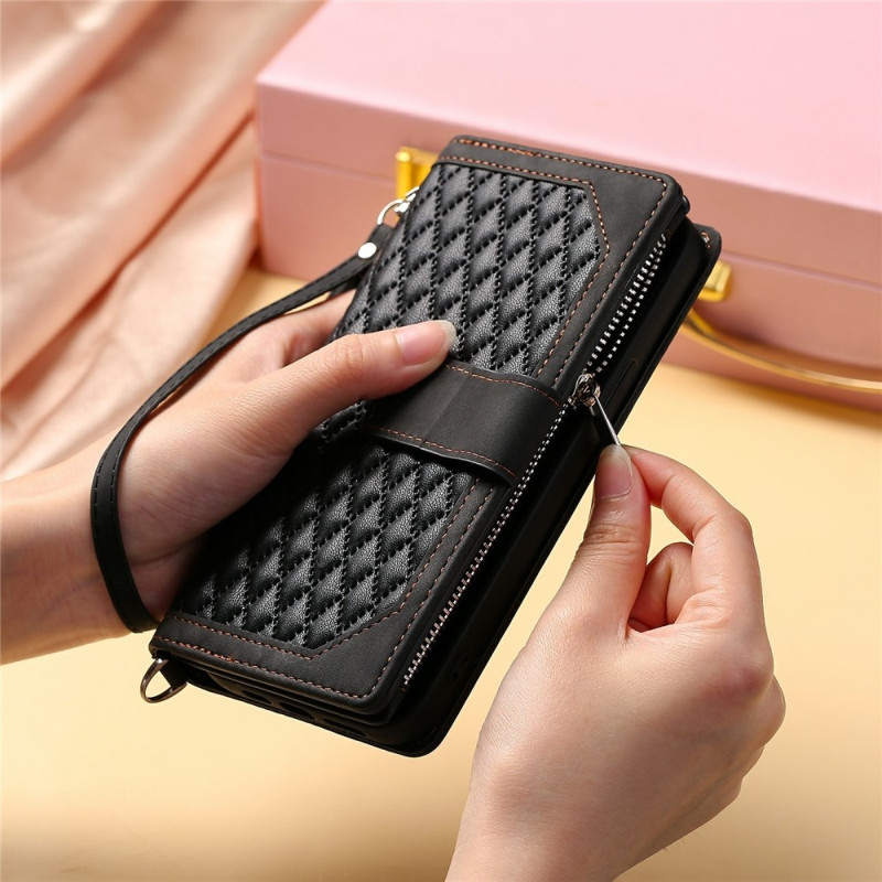 Phone Wallet Case with Rhombus Stitching for Motorola Moto G37 5G / G47 5G