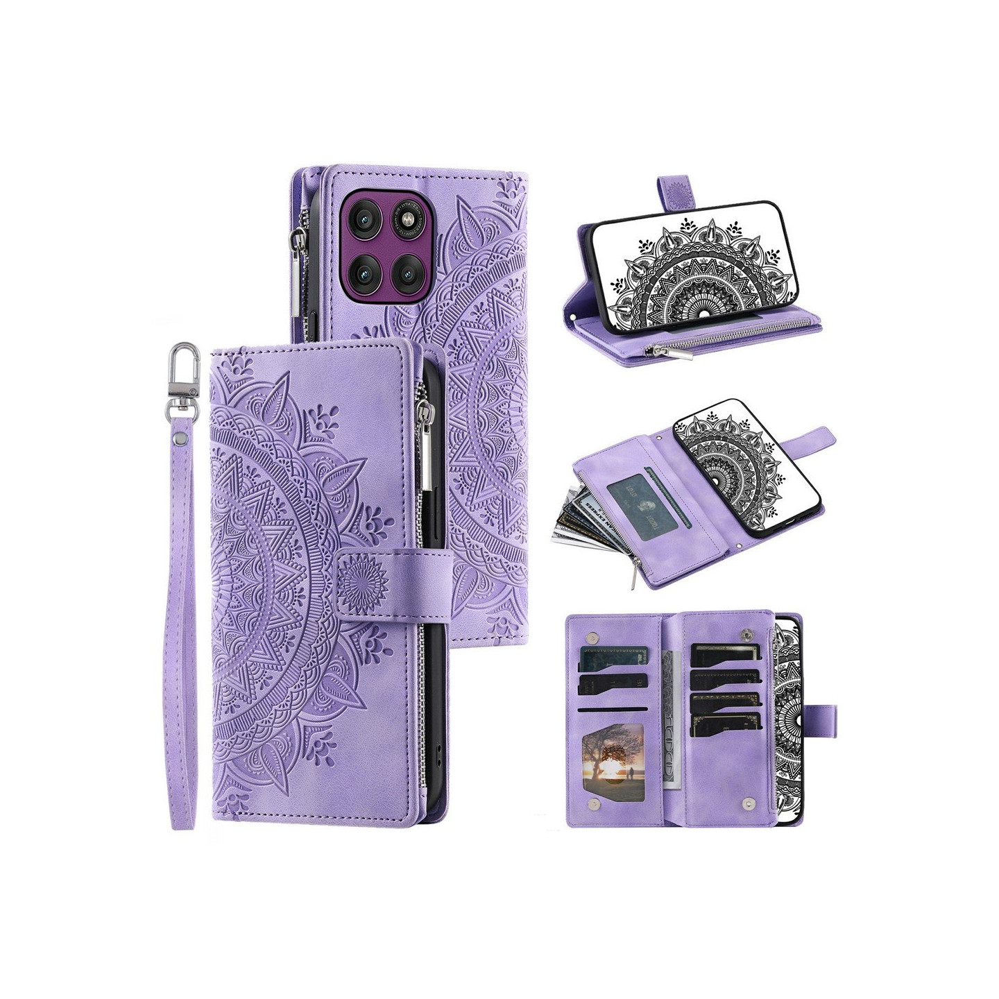 Phone Wallet Case with Mandala Flower Pattern for Motorola Moto G37 5G / G47 5G