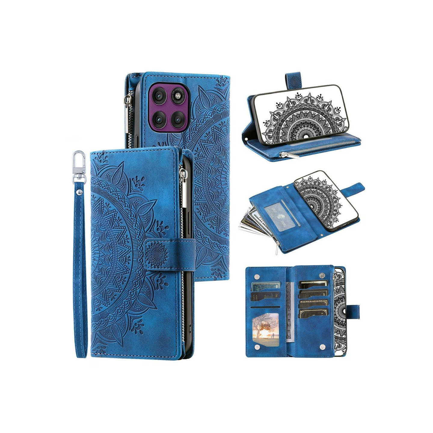 Phone Wallet Case with Mandala Flower Pattern for Motorola Moto G37 5G / G47 5G