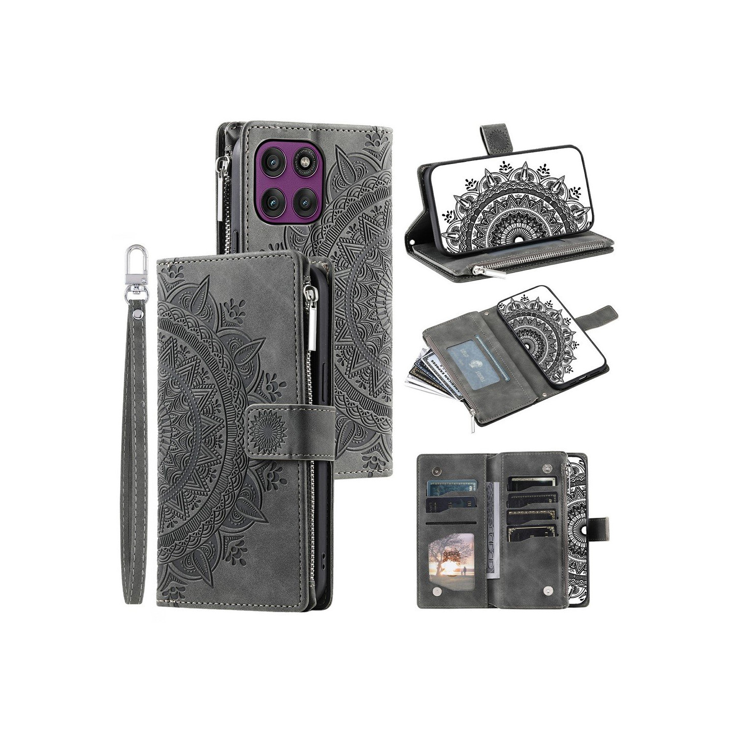 Phone Wallet Case with Mandala Flower Pattern for Motorola Moto G37 5G / G47 5G