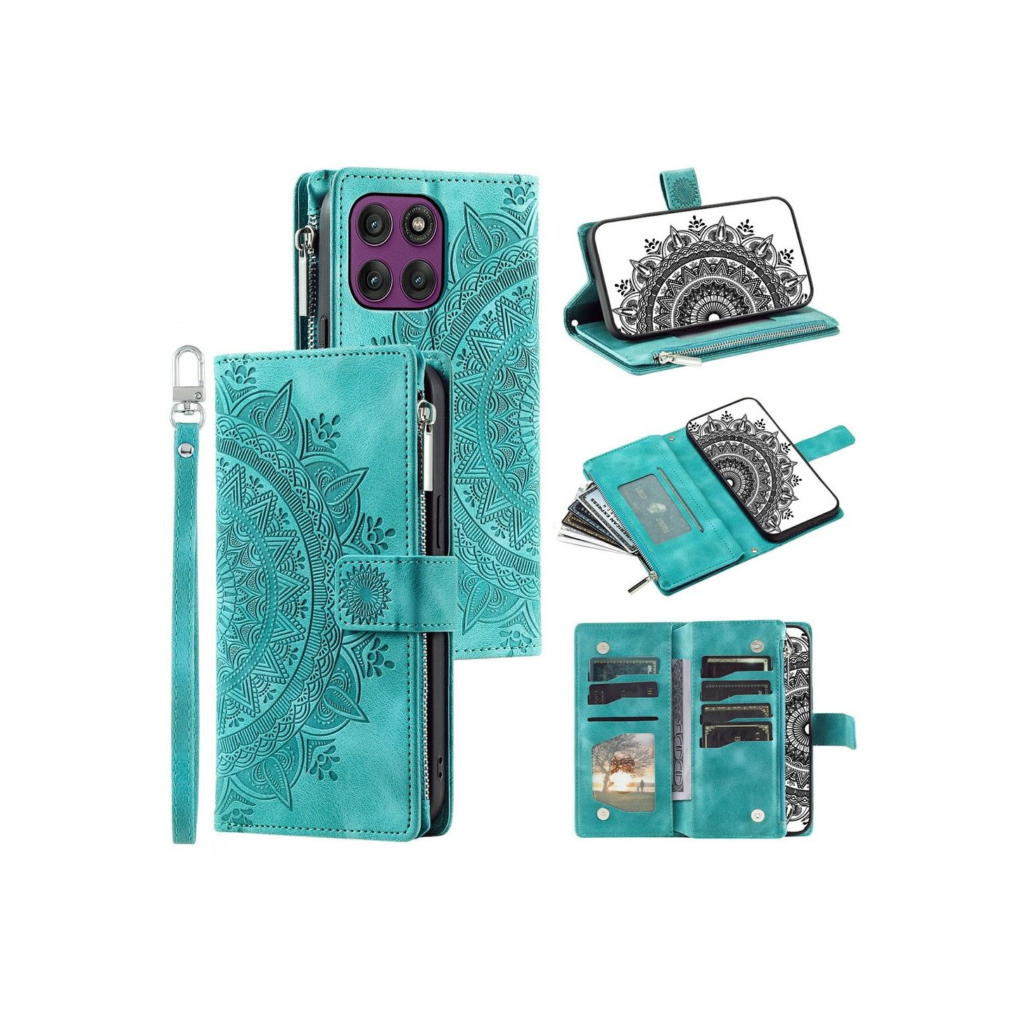 Telefonpungcover med mandala blomstermønster til Motorola Moto G37 5G / G47 5G
