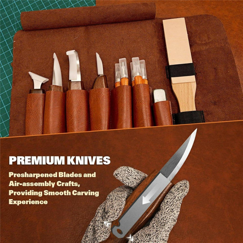 Set of 29 wood carving tools – hand tools and knives in a roll-up case