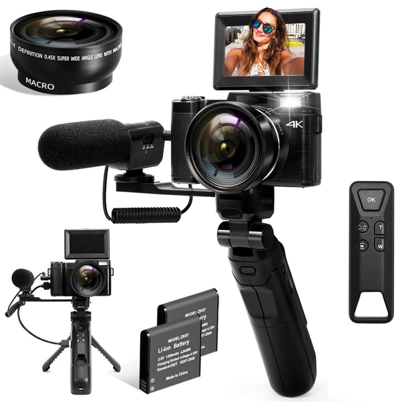 Digital Camera Video Camera 4K Camera 3" Screen Microphone Tripod 2 Batteries